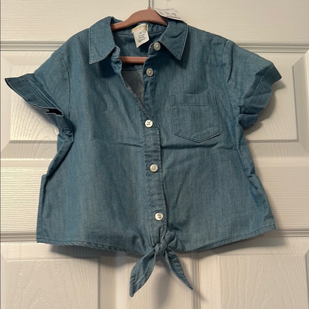 Kids Denim Button-Up Shirt with Tie Front
